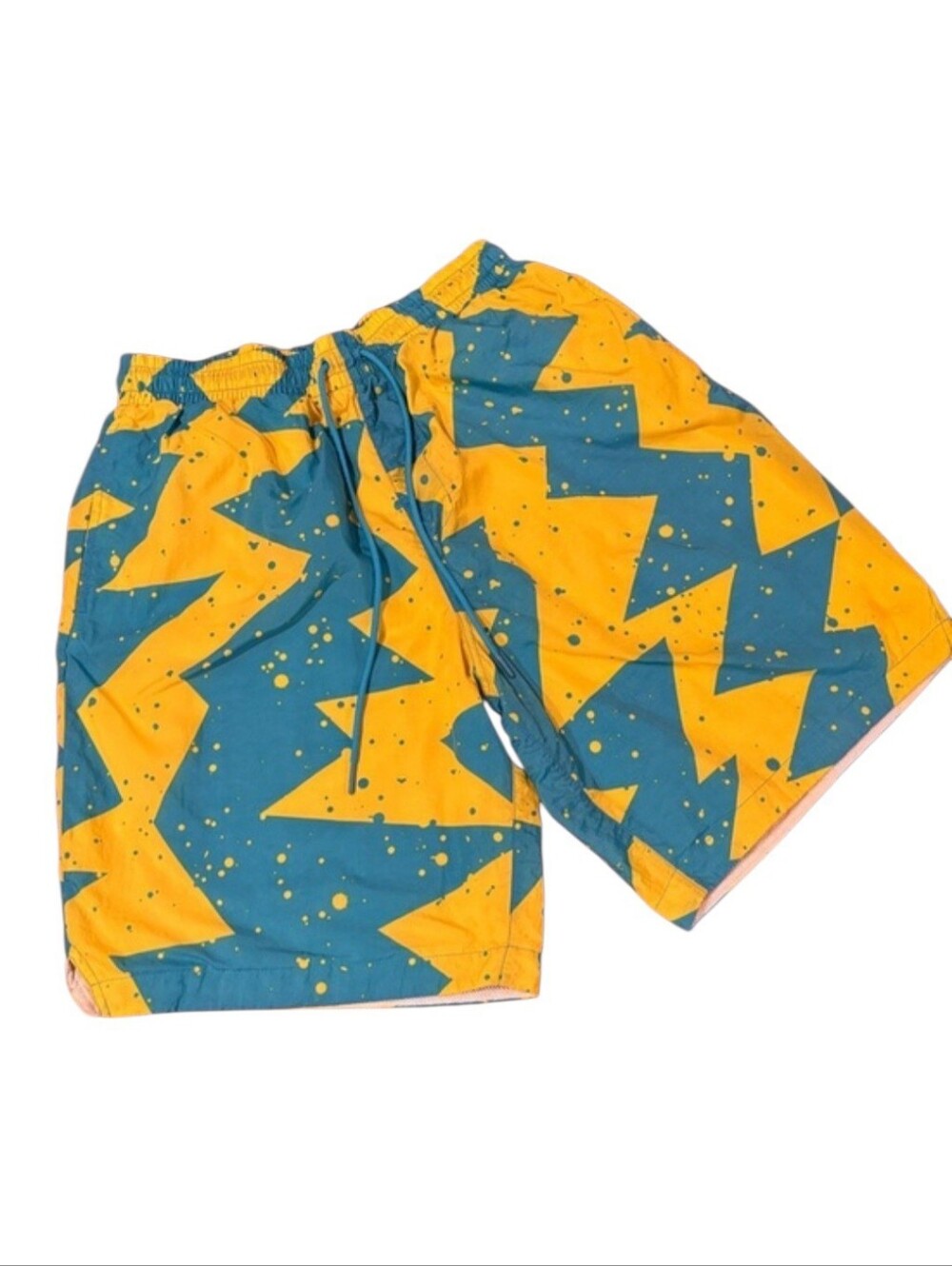 Jordan Light Blue and Yellow Geometric Swim Shorts Size L